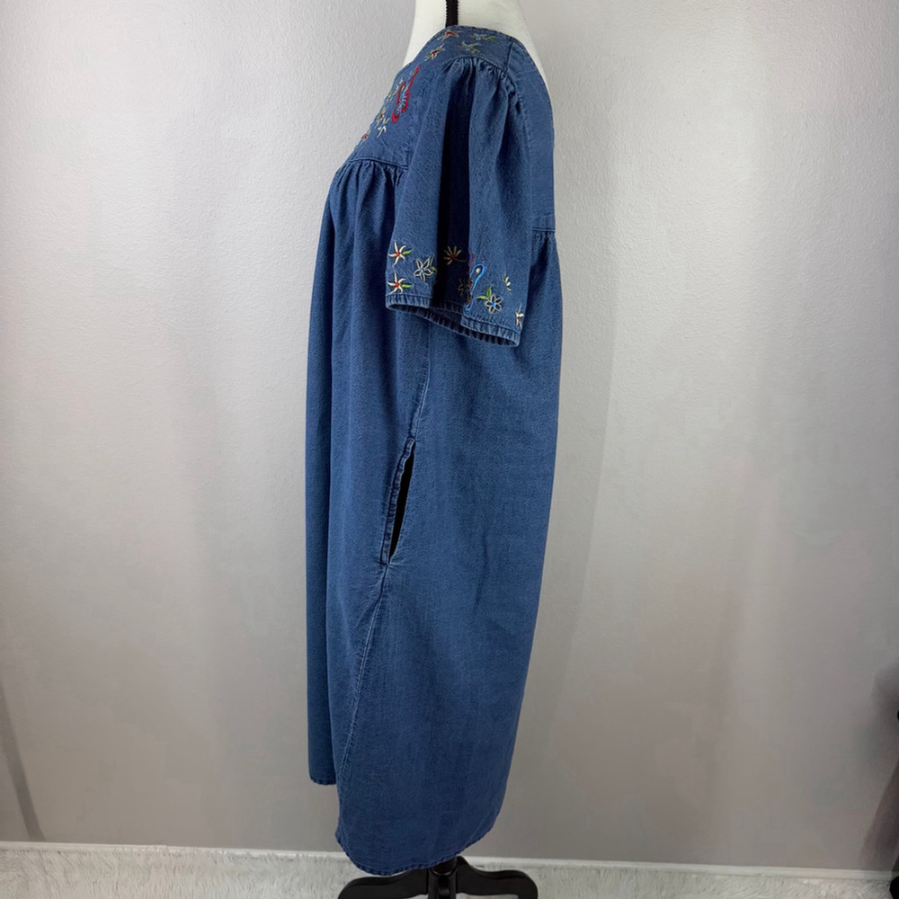 Loungees Vintage Midi Dress Womens S Blue Denim Cottagecore Embroidered Floral - Picture 3 of 11